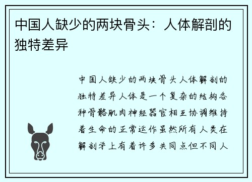 中国人缺少的两块骨头：人体解剖的独特差异