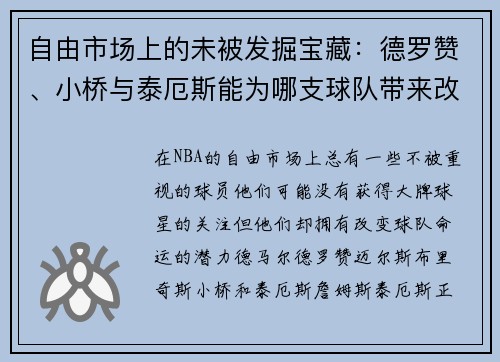 自由市场上的未被发掘宝藏：德罗赞、小桥与泰厄斯能为哪支球队带来改变？