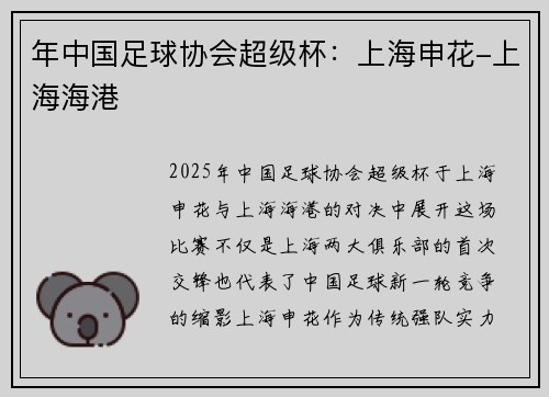 年中国足球协会超级杯：上海申花-上海海港