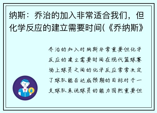 纳斯：乔治的加入非常适合我们，但化学反应的建立需要时间(《乔纳斯》)